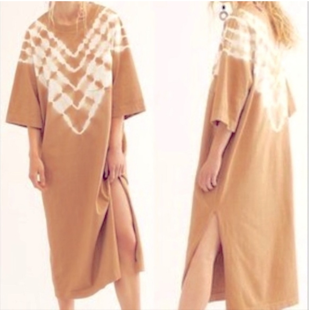 Free People Camilla Light Brown Tie-Dye Tshirt Maxi Dress Womens Size Small